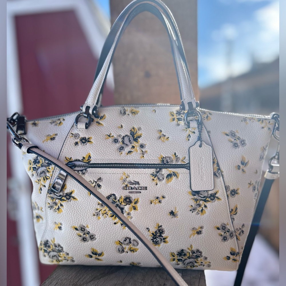 *SOLD* COACH 🤍 Prairie Floral Satchel Leather Bag Pewter Hardware